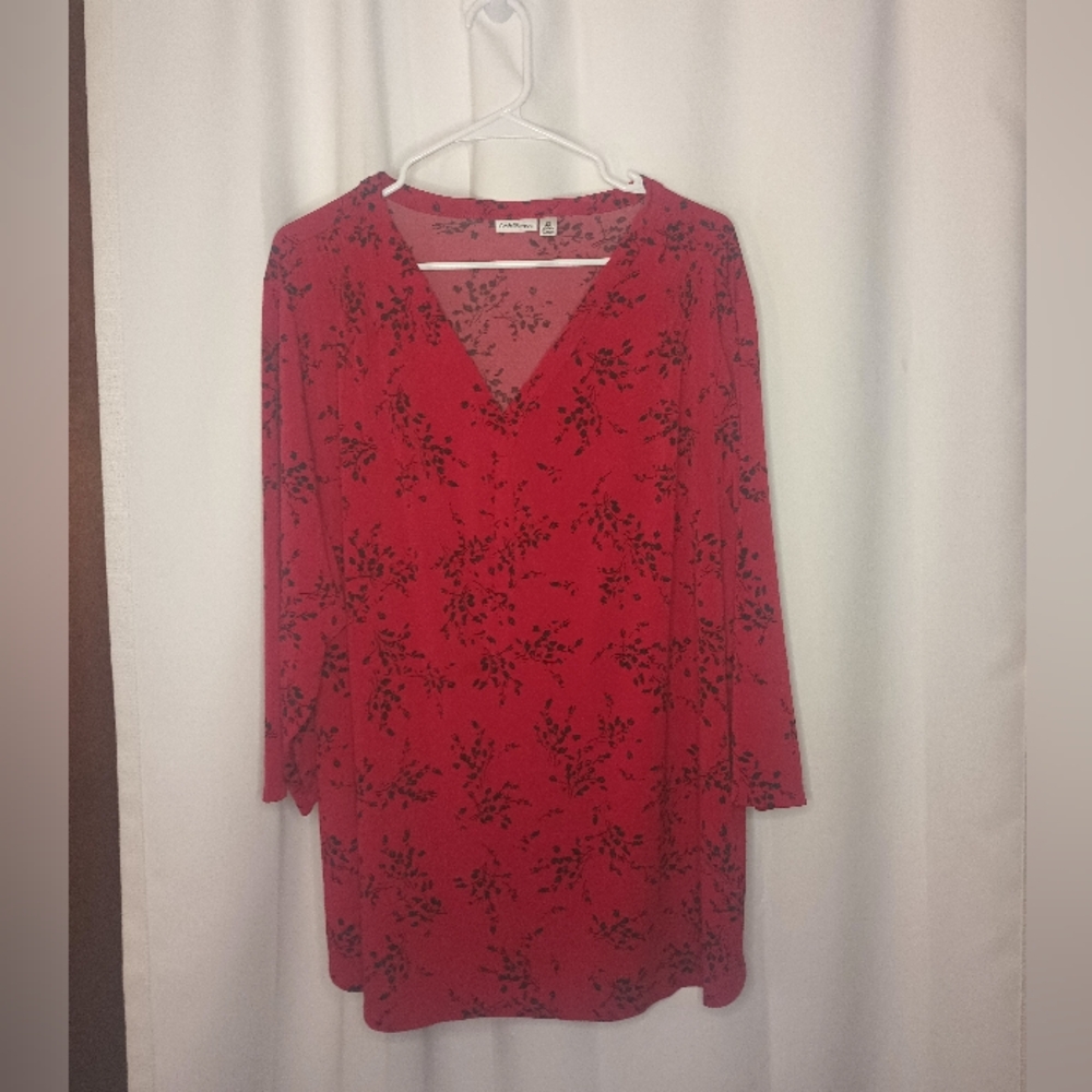 Croft Barrow Womens 3X Dark Floral Popover Top Red Slinky Stretch Whimsigoth